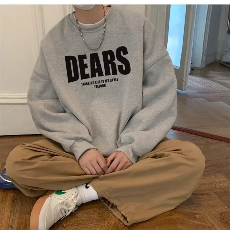 Autumn Men's High Street Letter Print O-Neck Hoodies 2026 Casual Fashion Graphic Long Sleeve Tops Y2K Youthful Basic Sweatshirts — image 3
