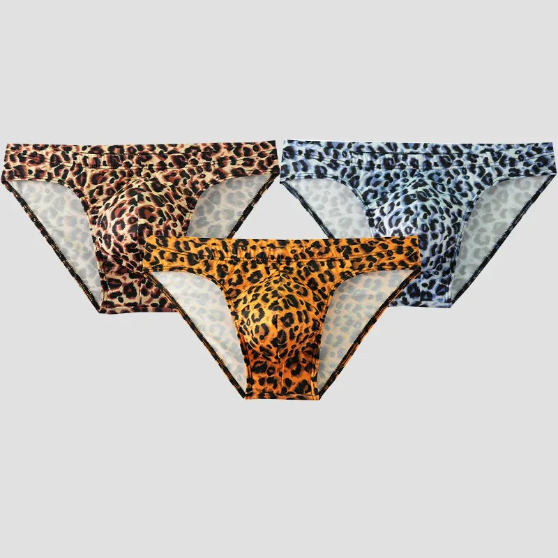 Men's Mid Waist Underwear Sexy Ice Silk Briefs Leopard Printed Breathable Underpants Male Soft Comfortable Panties Cueca Homme — image 19