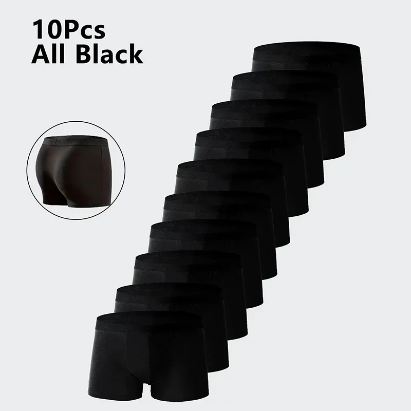 10Pcs/Set Men's Underwear Black Color High Stretch Boxer Shorts Sexy Men Panties Plus Size L-4XL Breathable Soft Men Boxers 3256812914192692