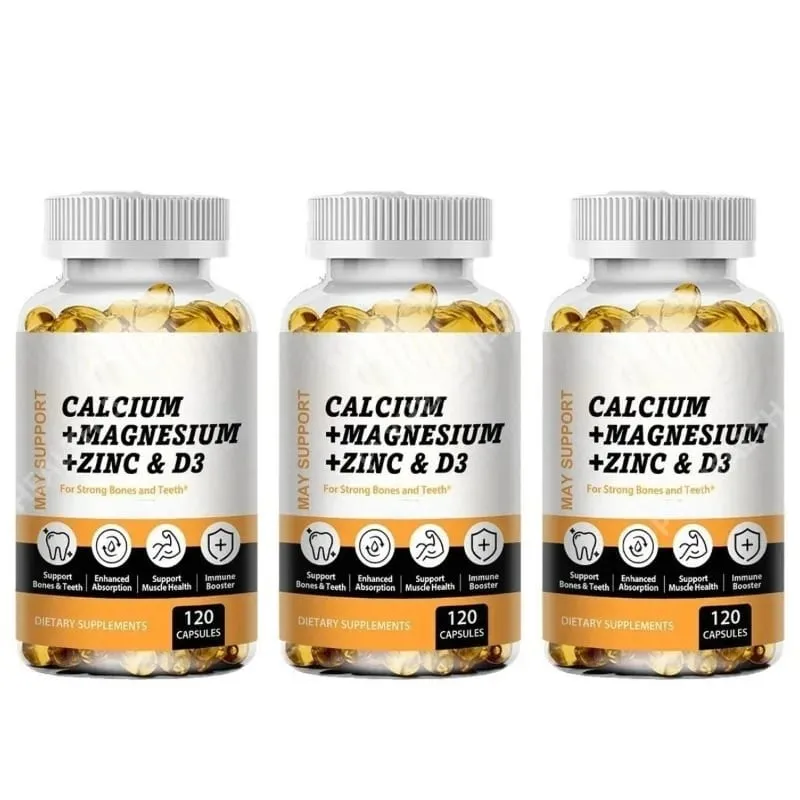 Kalcium-magnézium-cink lágyzselé csont- és fogtámogatás D3-vitamin-kiegészítő, támogatja az izmok egészségét és az immunrendszer működését 120 kapszula
