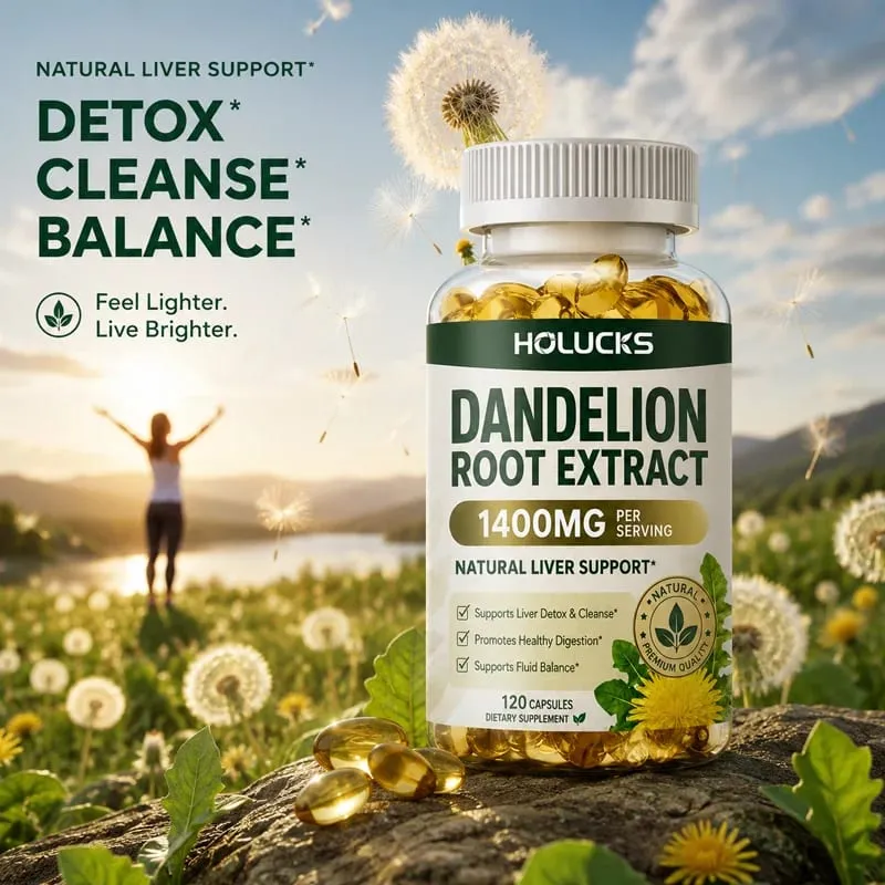 Natural Dandelion Root Extract 1400mg Capsules Support Liver Detox Cleanse Aid Digestive Fluid Balance & Light Daily Vitality