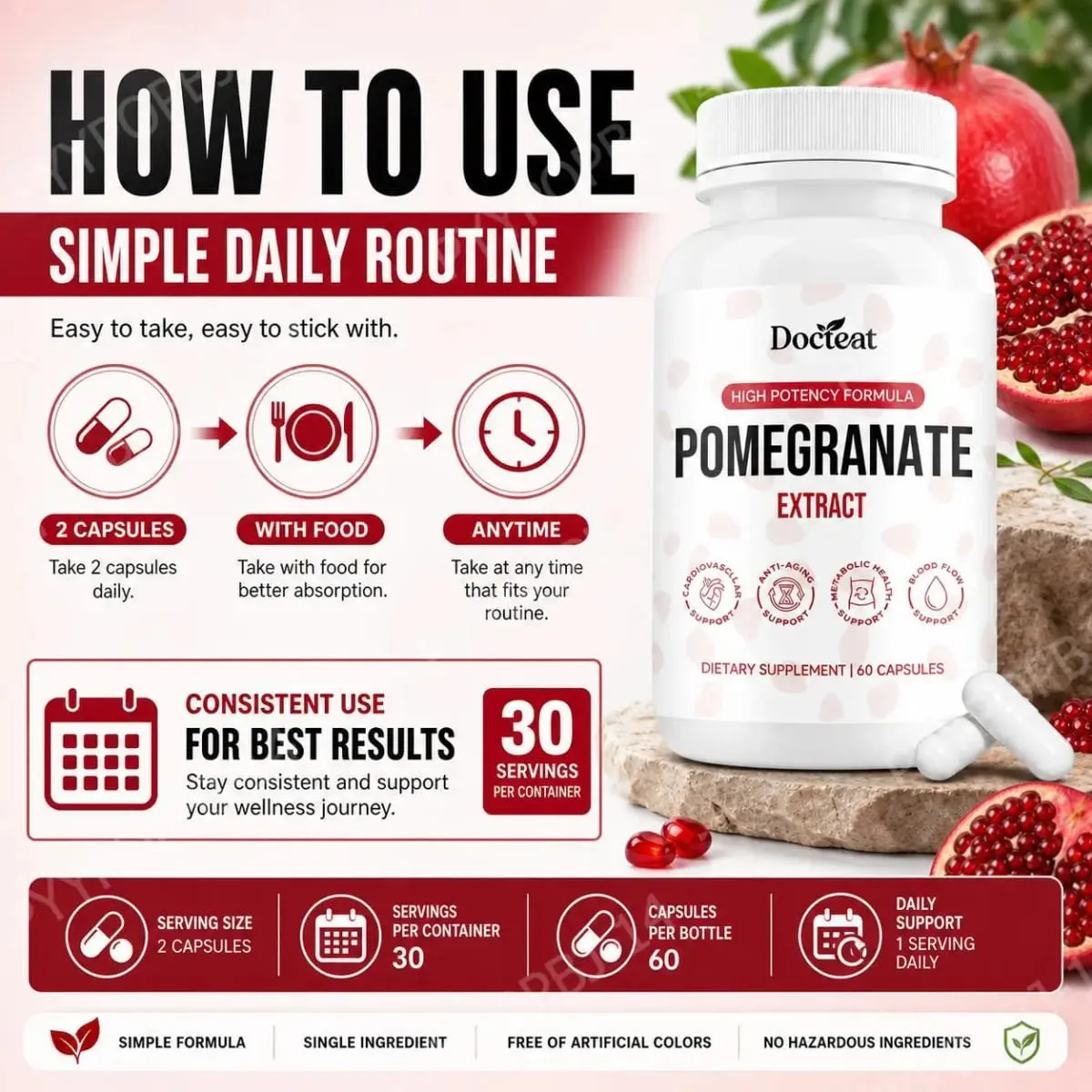 Κάψουλες Docteat Pomegranate Fruit Extract Ellagitannin Antioxidant Defense Immune Support and Oxidative Balance 60 Κάψουλες — image 6