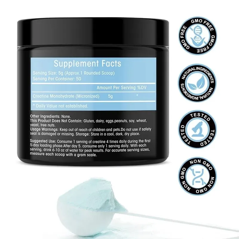 Creatine Powder Monohydrate for Muscle Buliding 100% Pure Supplement Blueberry Flavor Sport Energy and Strength