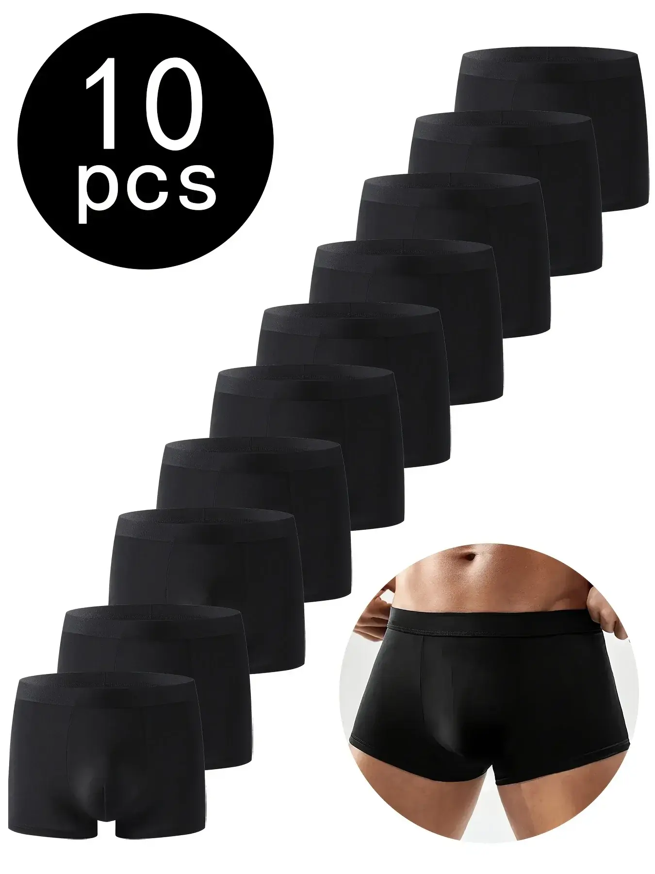 10Pcs/Set Men's Underwear Black Color High Stretch Boxer Shorts Sexy Men Panties Plus Size L-4XL Breathable Soft Men Boxers 3256812914192692 — image 1