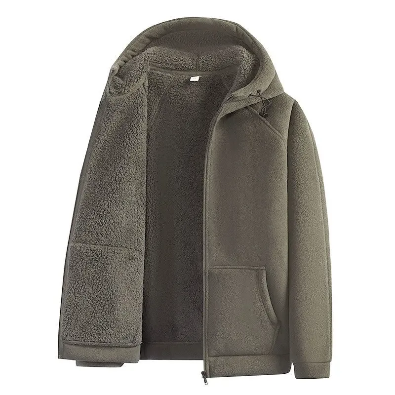 Men Polar Fleece Hooded Jacket 2025 Autumn Winter Men Thicken Warm Parkas Coats Men Soild Color Jackets Male Hoodies Sweatshirt