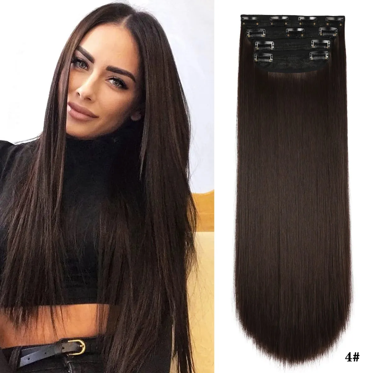 Leeons Wavy Clip In Hair Extensions 4 τμχ Φυσικά μαλακά μακριά κυματιστά Hairpieces Χοντρό διπλό κλιπ υφαδιού σε επεκτάσεις μαλλιών για γυναίκες — image 25