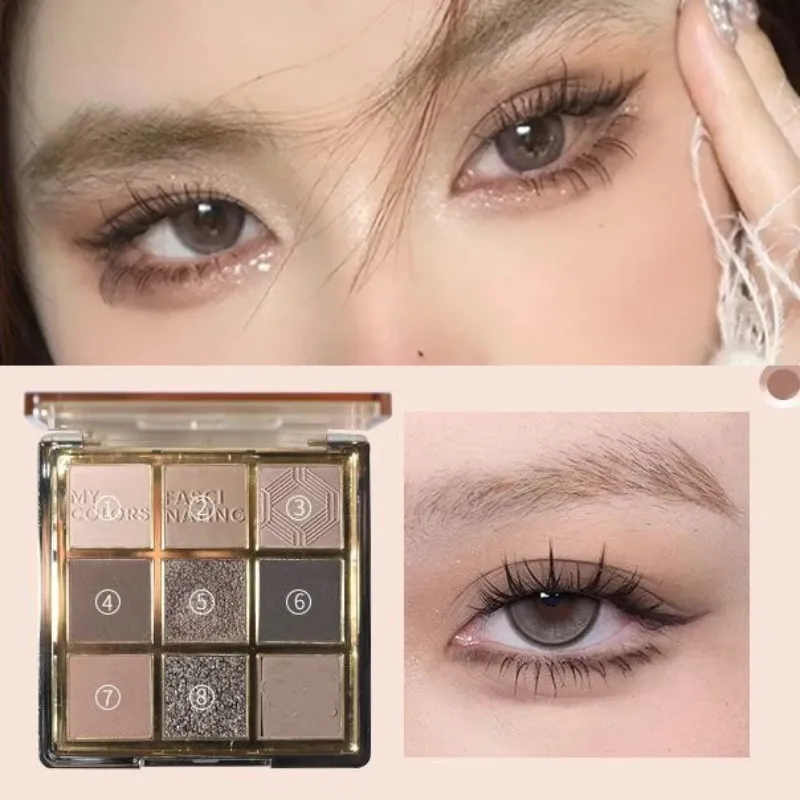 Παλέτα σκιών ματιών 9 χρωμάτων Pearl Matte Shimmer Eye Shadow Shiny Sequins Eye Contouring Pigments Μεταλλικό μακιγιάζ ματιών — image 3