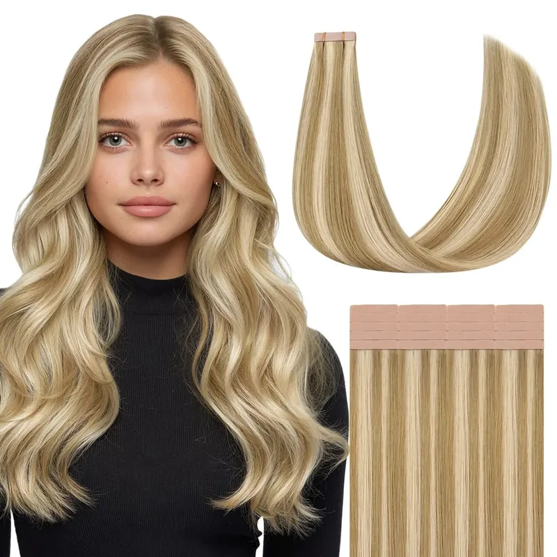 Sunmofavo Tape In Remy Human Hair Extensions Παχιά μεταξένια ίσια φυσική καφέ αόρατη ταινία 20 τμχ. — image 15