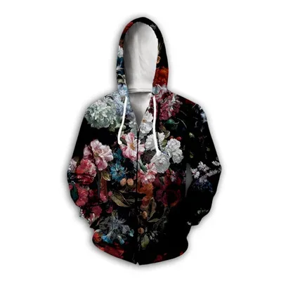 Flower Floral Pattern 3D Print Zipper Hoodies Men's Autumn Hooded Sweatshirts Oversized Streetwear Tracksuit Coat Man Clothing — image 11