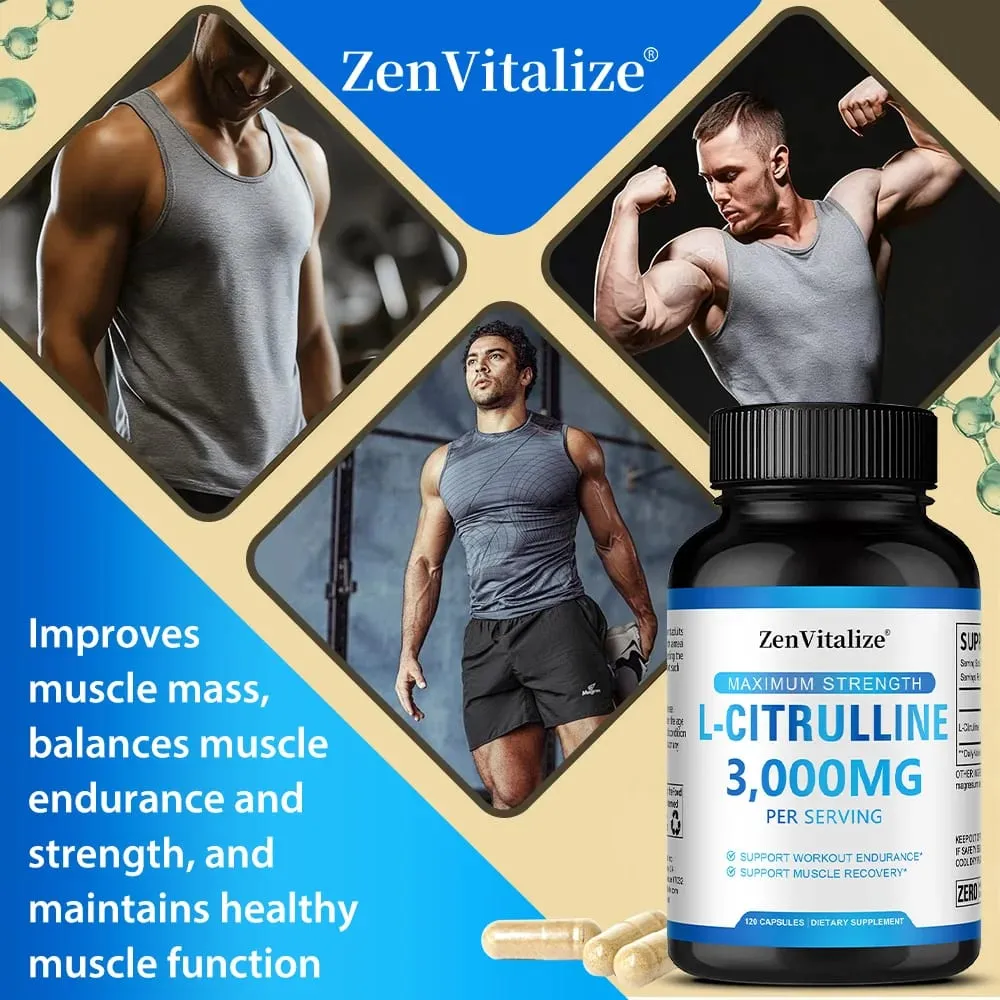 L Citrulline 3000 mg étrend-kiegészítő kapszula férfiaknak és nőknek - Izom-helyreállítás és edzés állóképesség - Vegán, nem GMO — image 5