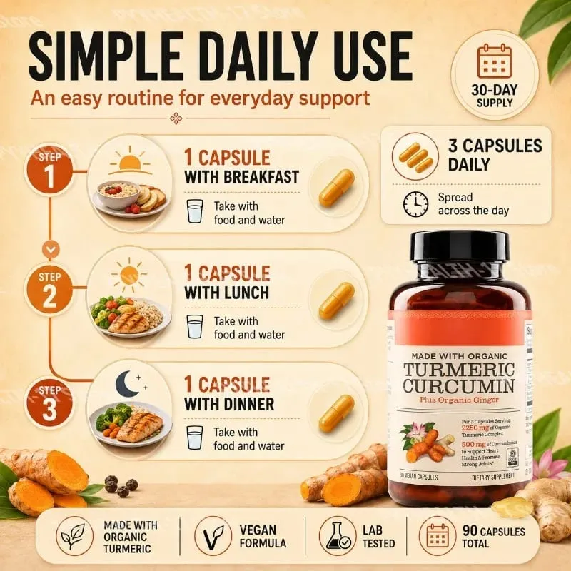 Turmeric Curcumin Plus Vegan Capsules Made with Organic Ginger Supports Joint Health and Heart Health Non-GMO 90 Capsules — image 6