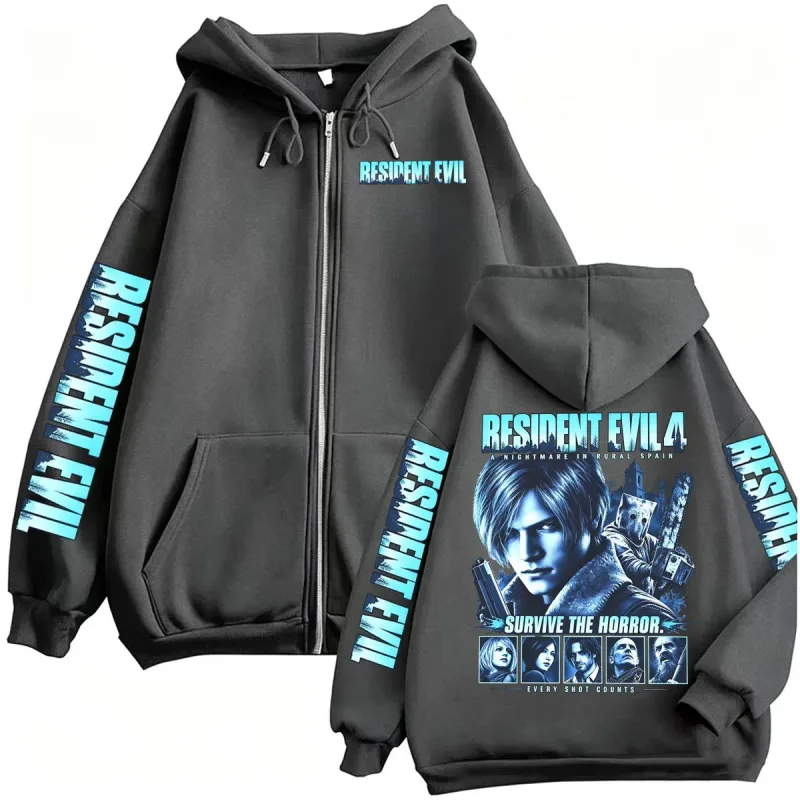Resident Evil Requiem Zip Up Hoodies Leon Kennedy Skräckspel Dragkedja Luvtröja Herr Dam Harajuku Klassisk Jacka Sweatshirt Kappor — image 6