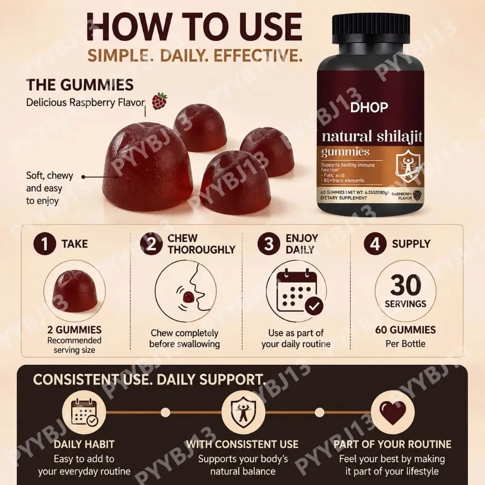 Shilajit Gummies 60 Gummies תוסף מינרלי הימלאיה עם חומצה חומית פולווית אבץ סלניום מגנזיום לאנרגיה חסינות — image 7