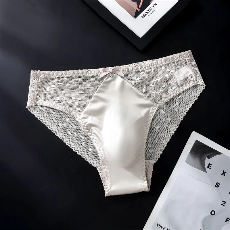 Sexy men's underwear Mesh lace cueca satin splicing sissy cuecas masculino naked feel calzoncillos hombre adults 18 plus size — image 8