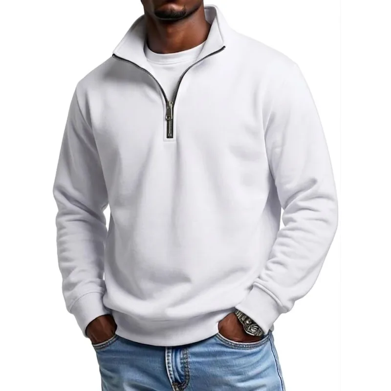 Mens Outdoor Quarter Zip Sweatshirts Casual Half Zip Pullover Hoodies Solid Color Spring Autumn Tops for Gym and Daily Tops — image 4
