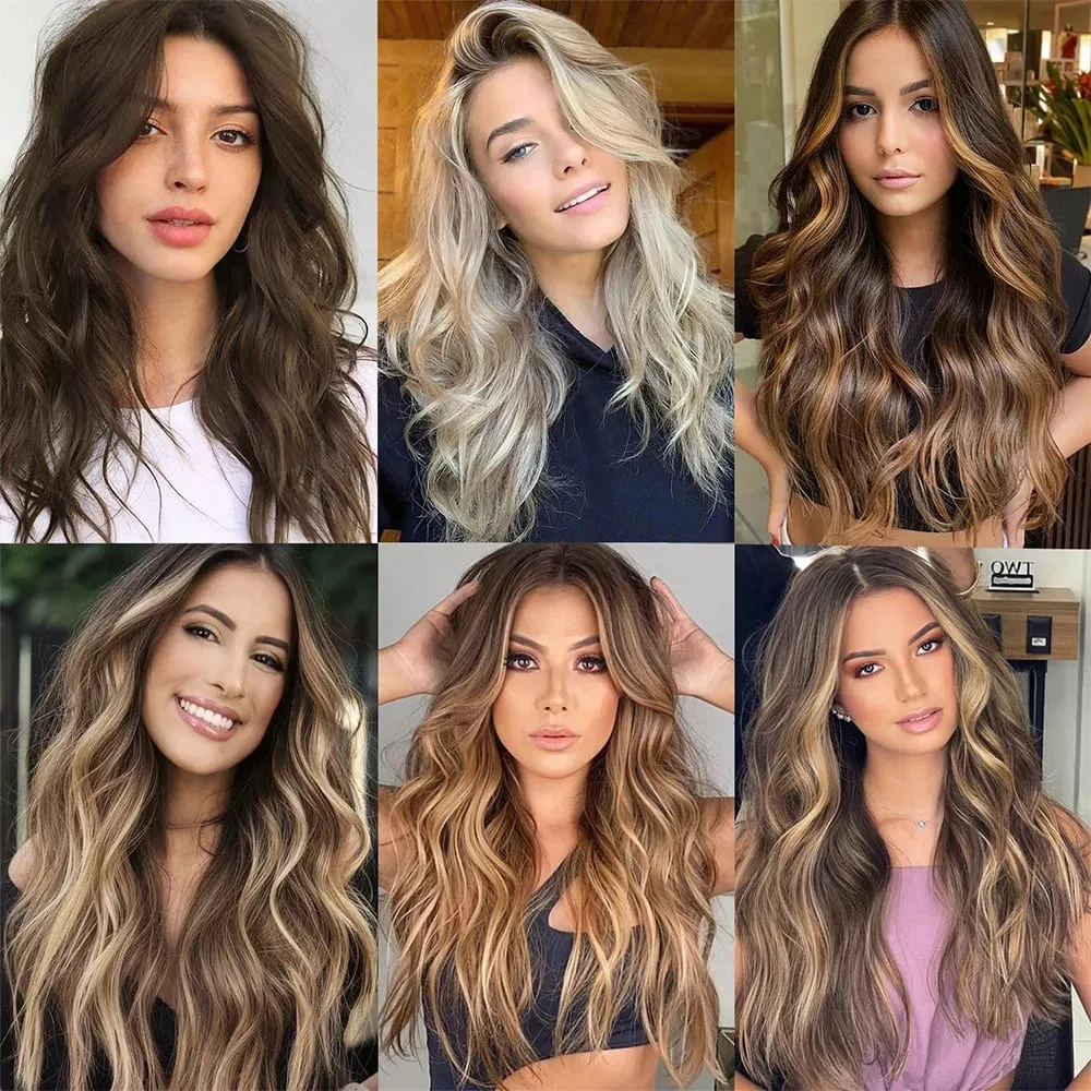 Leeons Wavy Clip In Hair Extensions 4 τμχ Φυσικά μαλακά μακριά κυματιστά Hairpieces Χοντρό διπλό κλιπ υφαδιού σε επεκτάσεις μαλλιών για γυναίκες — image 7