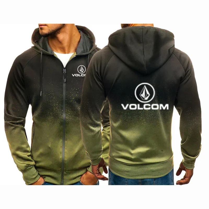 2025 Trendy Zipper Hoodies Bagong Gradient Color Hooded Coat ng Lalaki sa Spring at Autumn na VOLCOM Print Streetwear Jacket — image 4