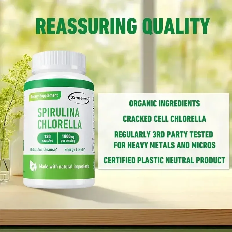 Spirulina Chlorella kapszula - Támogatja a szív- és érrendszeri és az immunrendszer egészségét Erőteljes antioxidáns