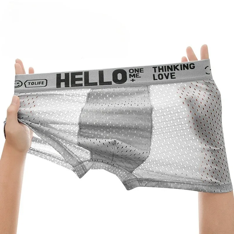 6 Stück Mesh-Boxshorts aus Eisseide für Herrenunterwäsche, atmungsaktiv, sexy, schmale Passform und nahtlose, flache Ecken, große Größe — image 6