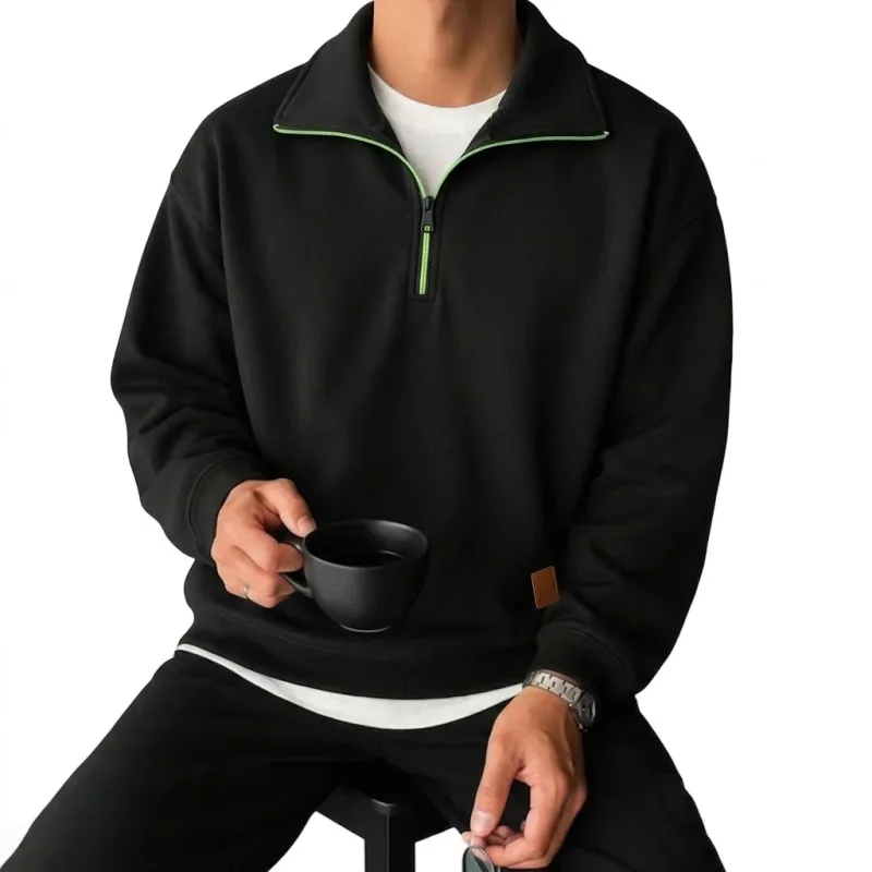 Men's Long Sleeve Half Zipper Sweatshirts Solid Pullover Luxury Zip Up Hoodies Casual Mens Coats Gym Man Quarter Zip Poleron — image 1
