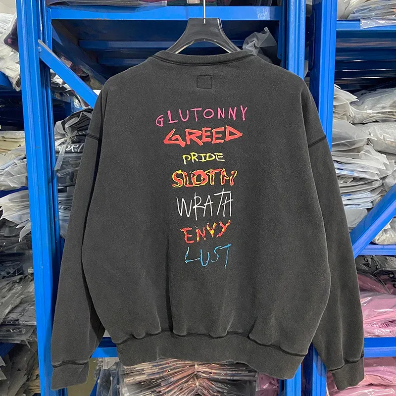 Autumn Winter Classic Overlapping Logo Print Saint Sweatshirts Men Women Couple Colorful Letters Graffiti Washed Black Pullovers — image 43
