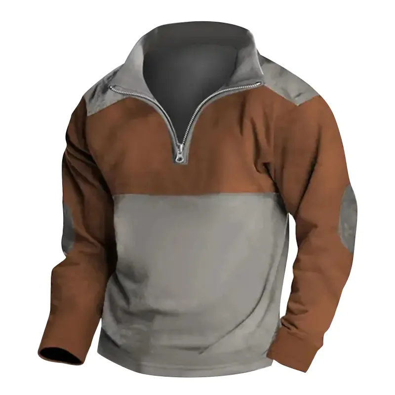 Fashion Vintage Men's Clothes Casual Half Zip Long Sleeve Sweatshirts Street Trend Stand Collar Top Autumn Oversized Hoodies Tee — image 6