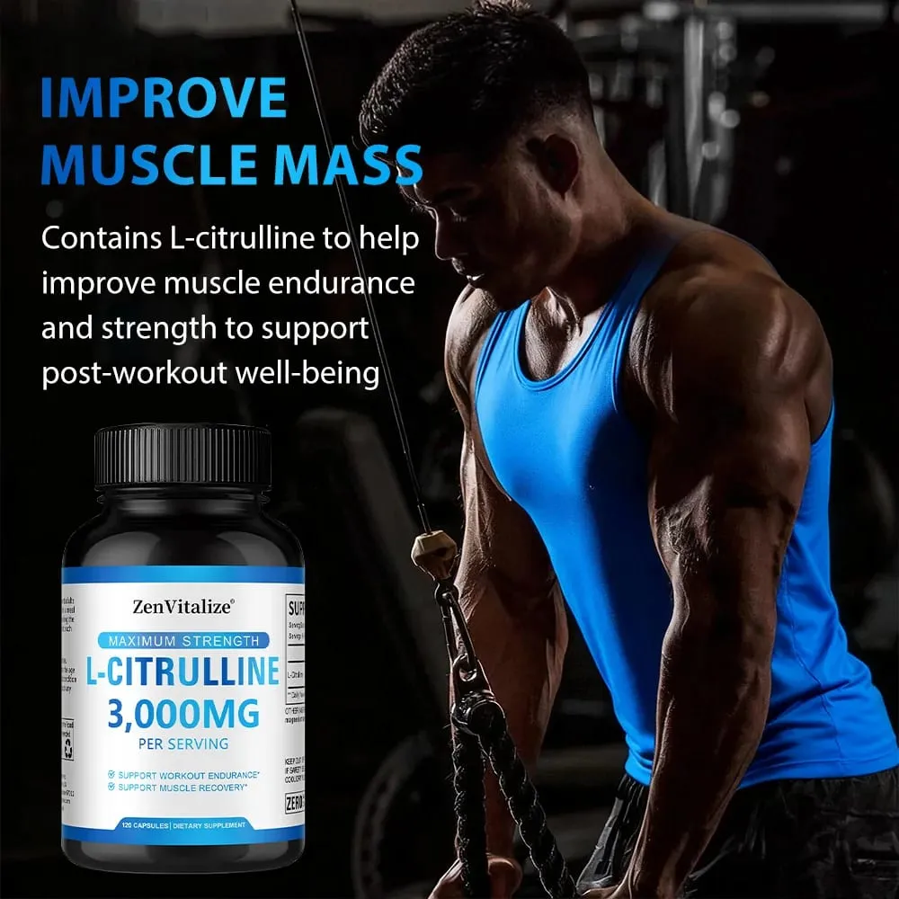 L Citrulline 3000 mg étrend-kiegészítő kapszula férfiaknak és nőknek - Izom-helyreállítás és edzés állóképesség - Vegán, nem GMO — image 3