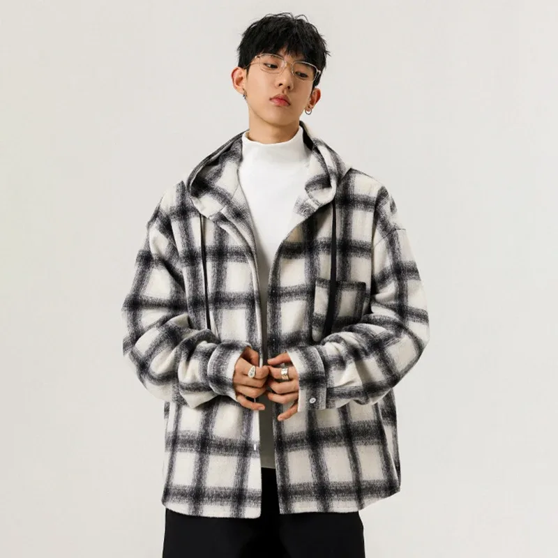 Y2K Loose Plaid Hooded Jacket Men Fashion High Street Large Sized Cardigan Outerwear Man Korean Vintage Single Breasted Hoodies — image 12