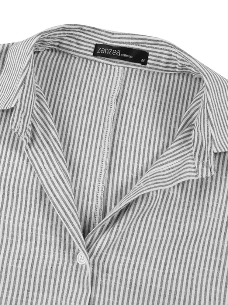 2025 Stripe Printed Beach Party Sundress ZANZEA Ανοιξιάτικο φθινόπωρο Γυναικείο μακρυμάνικο πέτο φόρεμα με ρεβέρ, Casual Loose Vestidos