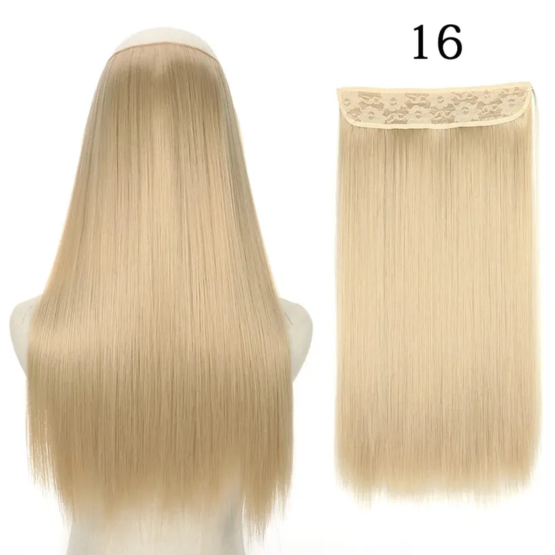 Συνθετικά Long Straight No Clip Invisible Line Hair Extensions 40 55 80cm Φυσικό Καστανό Ξανθό Fake Hairpiece για Γυναικεία — image 17