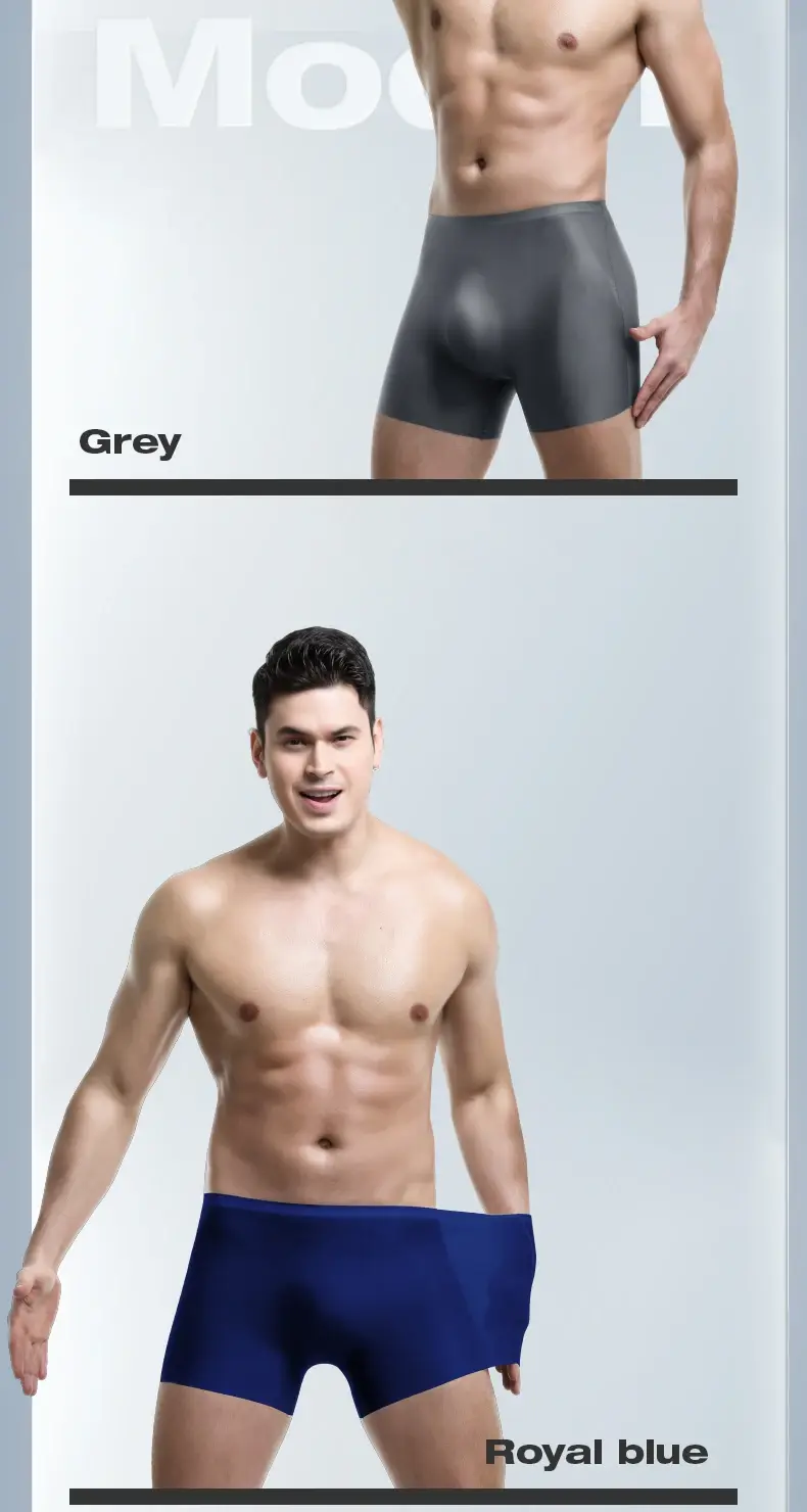 Men's Underwear 3D Molded Ice Silk Seamless Thin Boxer Briefs Extended Length Sports Summer Shorts