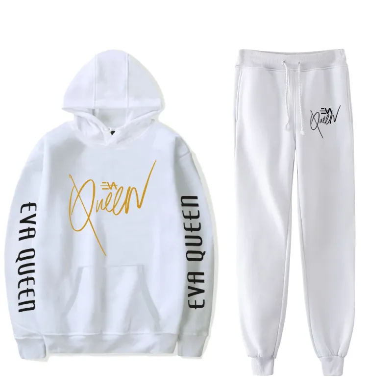 Hip hop confortável eva rainha impressão moletom moletom terno hoodies + calças terno meninos/meninas 2 peça conjunto roupas — image 9