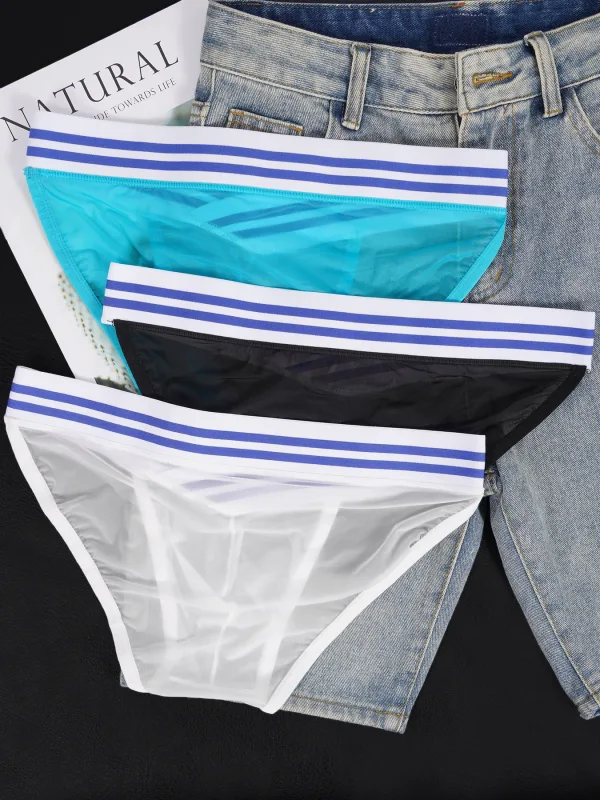 Men's Ice Silk Ultra-Thin Barely-There Mesh Sheer Briefs, Striped V-Shape Elastic Waistband Summer Daily Commute Underwear — image 6