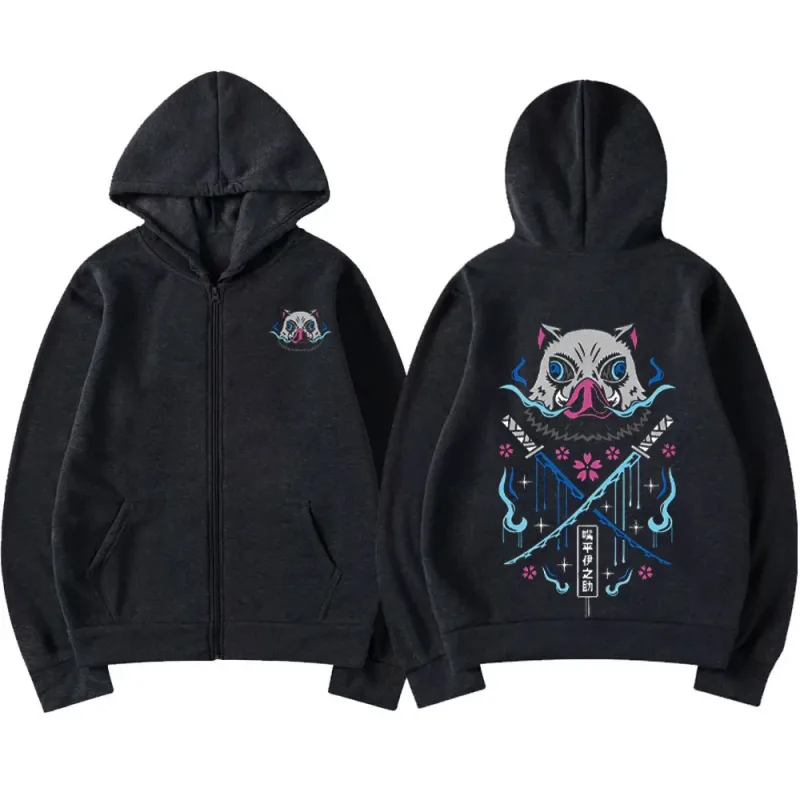Inosuke anime hoodies das mulheres dos homens kimetsu não yaiba kawaii manga sweatshirts gótico harajuku com capuz pulôver casual streetwear