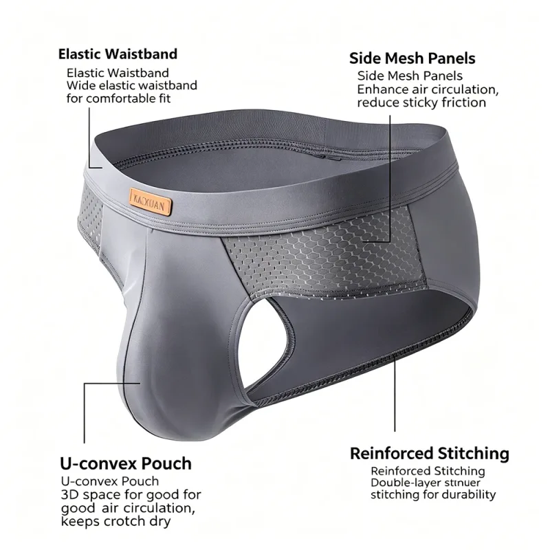Men's Summer Ice Silk Mesh Briefs Quick Dry U-Pouch Separated Crotch Breathable Underwear Triangle Design for Comfort — image 9