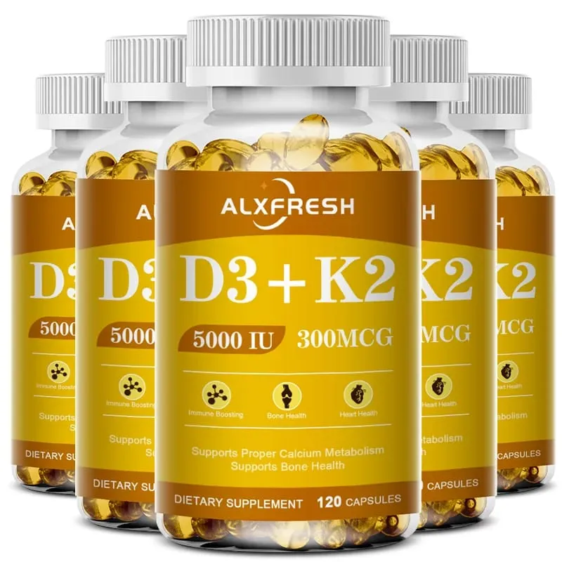 Κάψουλες βιταμινών D3K2 5000 IU 300 mcg για απορρόφηση ασβεστίου Οστά Δόντια Ανοσοποιητικό και υγεία της καρδιάς Μη ΓΤΟ — image 9