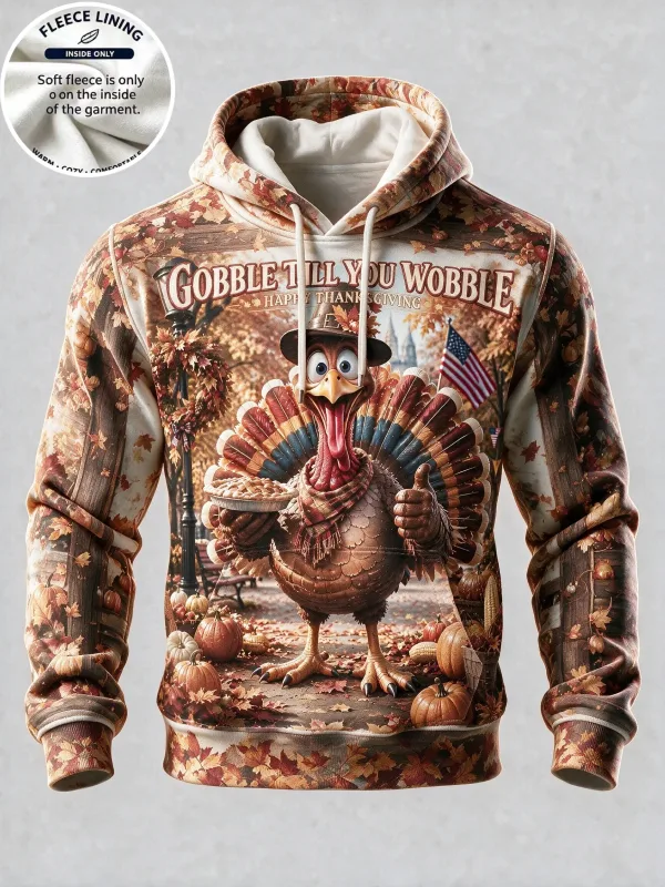 Moletom com capuz de lã com estampa 3D de ação de graças Turquia festa jantar pulôver com estampa completa manga comprida bolso canguru moletom de férias — image 6