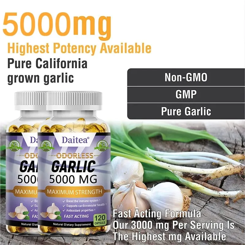 Garlic Extract Capsules 5000mg Balance Cholesterol Help Immunity Heart Health Detoxification Cleansing
