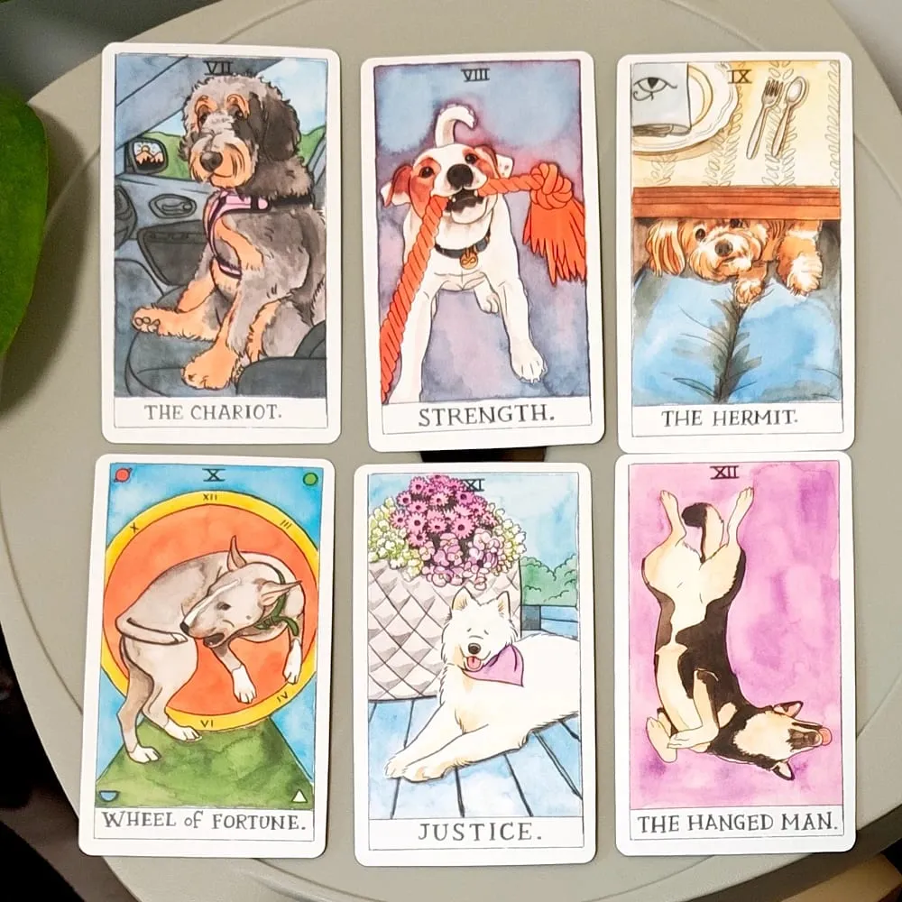10,3*6cm Dog Tarot Deck 78 Cards based on Rider Waite System Cute Canine Watercolor Illustrations - Unique Dog Lover Gift