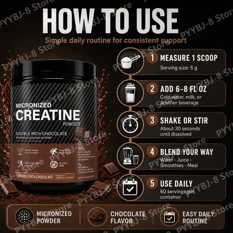 Creatine Monohydrate Powder Chocolate Flavor 10.6 OZ Improve Athletic Performance and Promote Muscle Recovery After Exercise — image 6