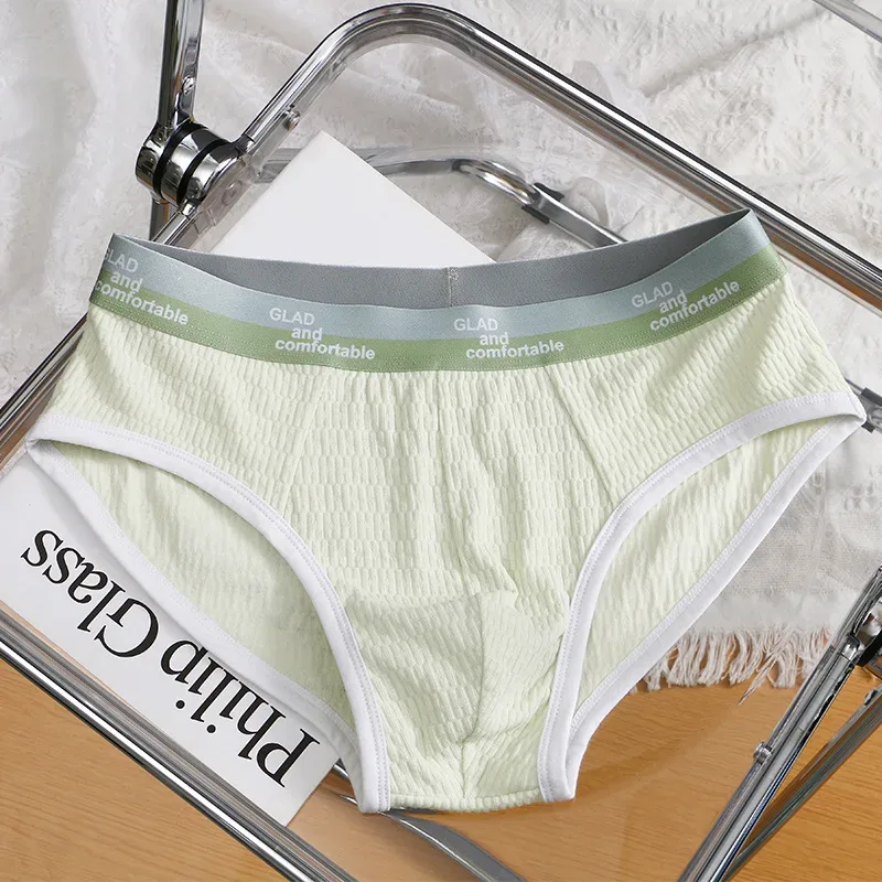 Verão novas cuecas de algodão de cor sólida masculina, roupa interior fina respirável minimalista, troncos na moda cuecas de biquíni masculino