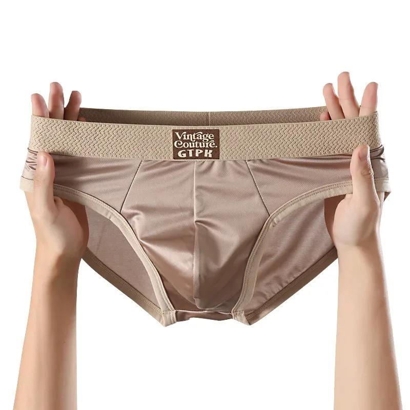 Luxurious Men's Briefs Satin Smooth Cool Ice Silk Panties Underwear Briefs Breathe Quick Drying Underpants U Pouch Underwear