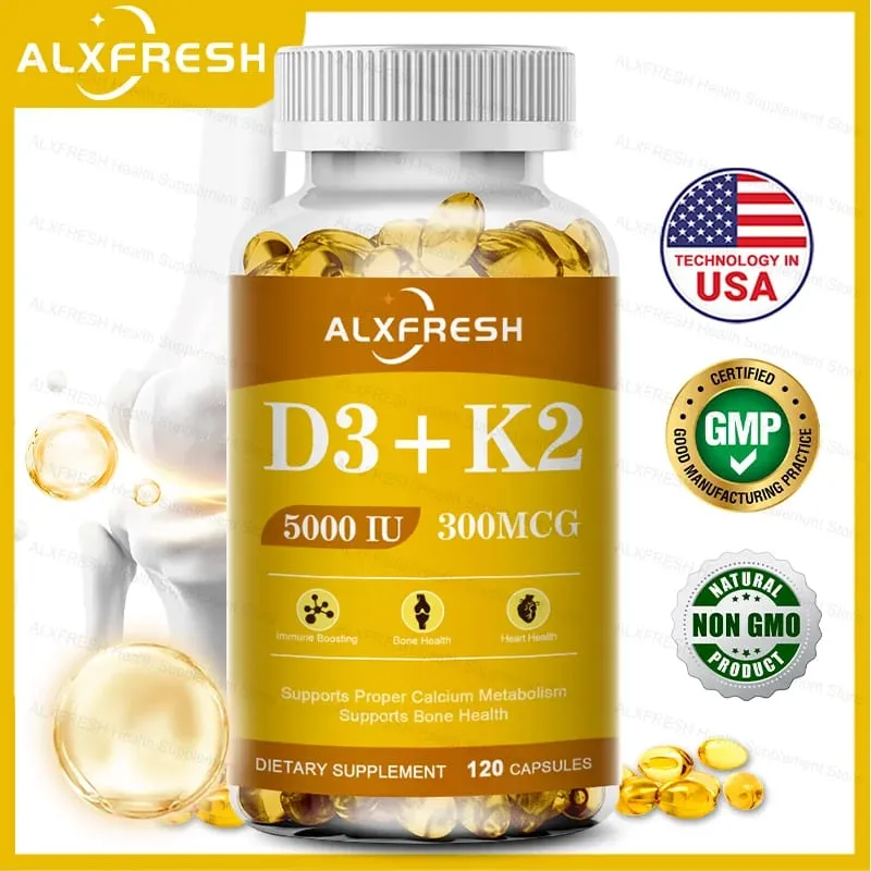 Κάψουλες βιταμινών D3K2 5000 IU 300 mcg για απορρόφηση ασβεστίου Οστά Δόντια Ανοσοποιητικό και υγεία της καρδιάς Μη ΓΤΟ — image 2
