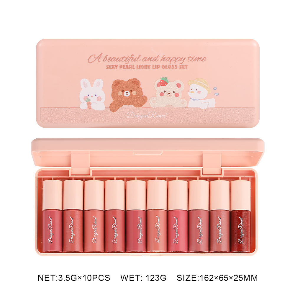10 יחידות\קופסה מיני ליפ גלוס סט עמיד למים Cartoon Lip Glaze לאורך זמן מראה לחות שפתון נוזלי איפור שפתיים קוסמטי — image 6