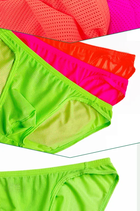 1PCS Men Neon Mesh Bikini Briefs Solid Color Elastic Waistband Multi Color Low Rise U Convex Pouch Breathable Quick Dry BS839 — image 11