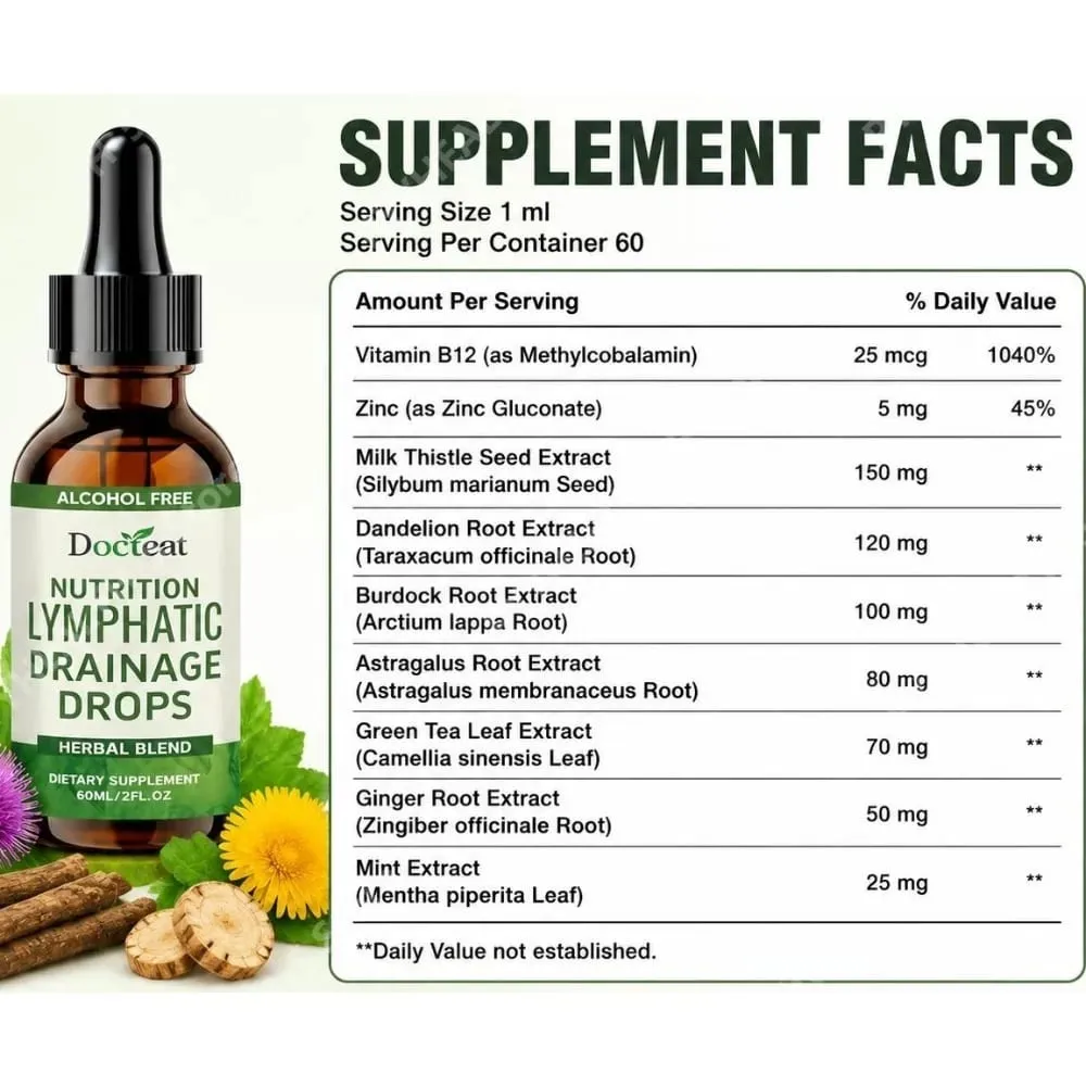 Μίγμα Lymphatic Drainage Drops Χωρίς αλκοόλ Υποστηρίζει τη λεμφική ισορροπία και ζωτικότητα με βιταμίνη B12 και ψευδάργυρο 60 ml — image 5