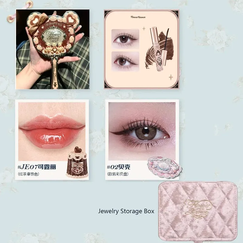 Flower Knows Makeup Professional Completa Eye Shadow Air Cushion CC Cream Blush Lipstick & Mascara Jewelry Box Σετ δώρου — image 13