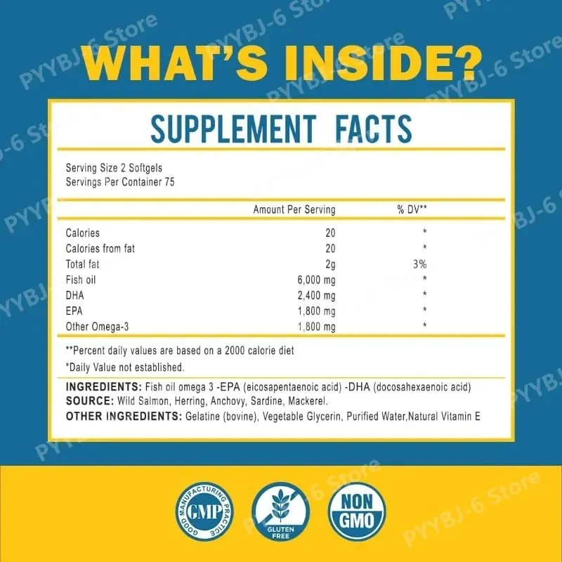 Omega 3 halolaj lágyzselé, nagy hatékonyságú EPA DHA napi étrend-kiegészítő felnőtteknek Támogatja az ízületek immunrendszerét 150 lágyzselé, nem GMO — image 6