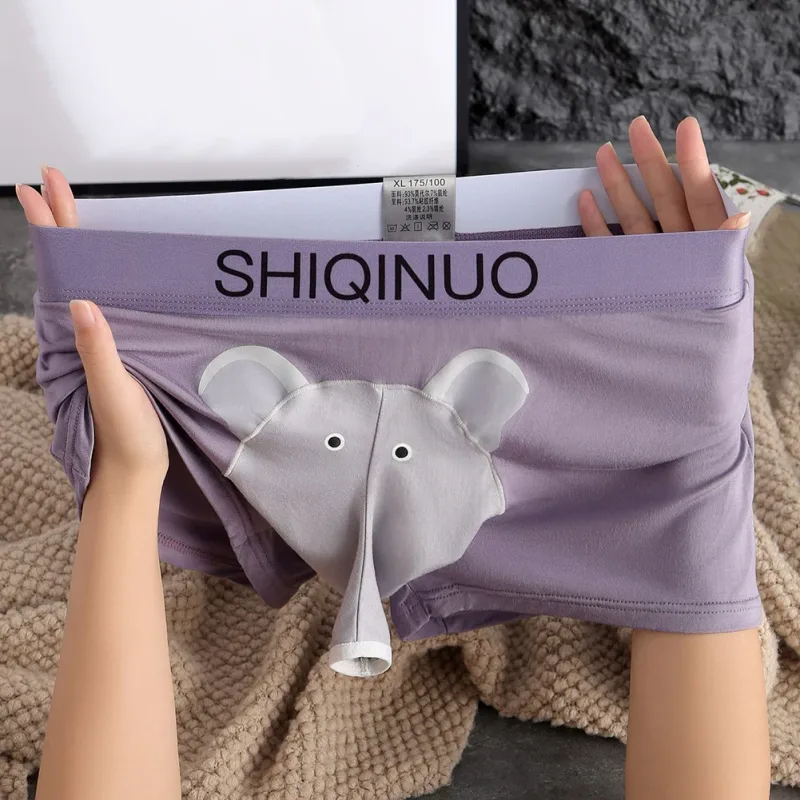 Men Cute Elephant Print Boxer Briefs Elastic Letter Waist 3D Pouch Soft Breathable Daily Sleep Home Casual Comfy Underwear Wear — image 12