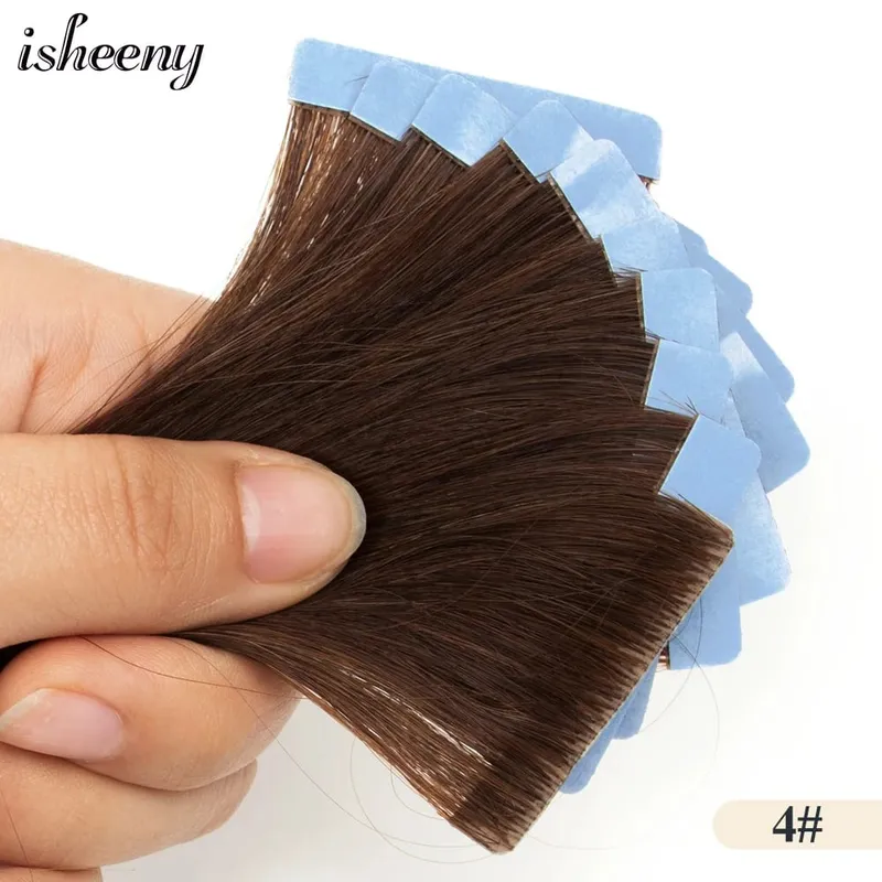 Isheeny Invisible Tape In Hair Extensions 12" 16" 20" Skin Weft Tape Ins 10pcs Natural Straight Machine Made Remy Human Hair — image 10